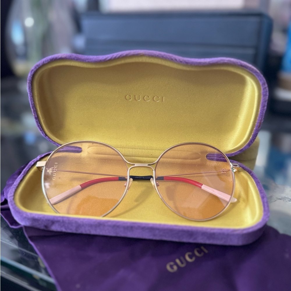 Gucci Gold Glasses with Purple Case